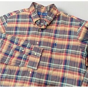 Polo Ralph Lauren 2XL XXL Men’s Plaid Shirt Long Sleeve Fall Colors Pony Logo
